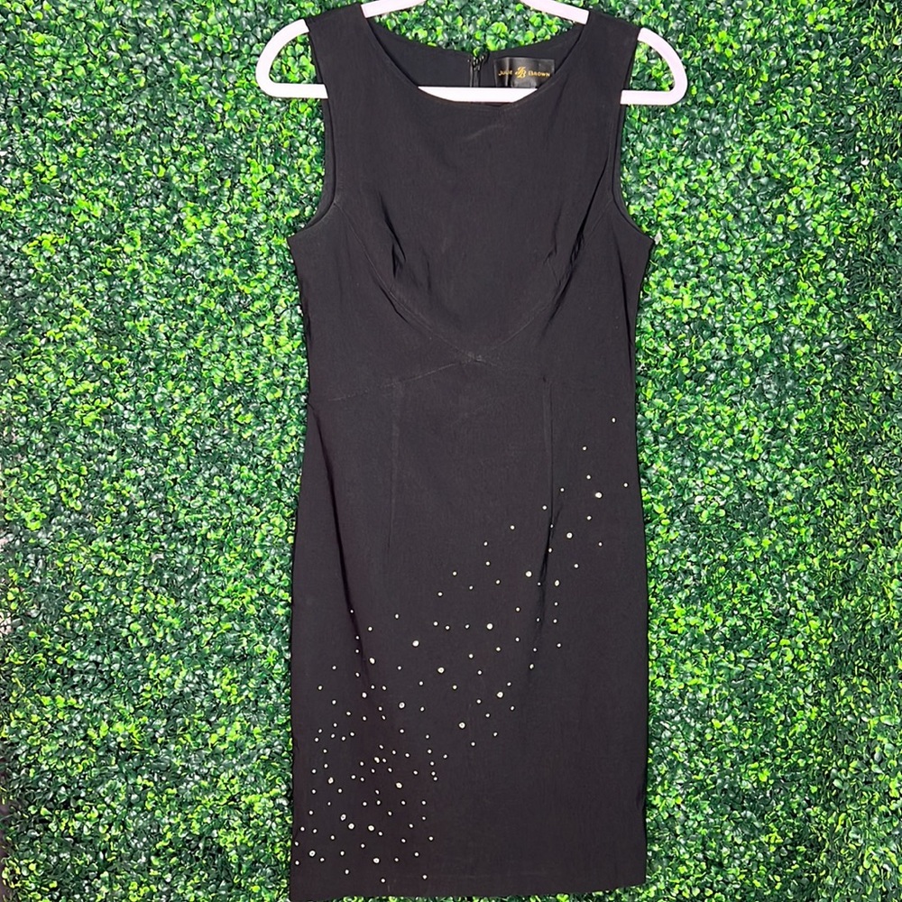 Julie Brown sleeveless black dress with Clear rhinestones crystals size 8